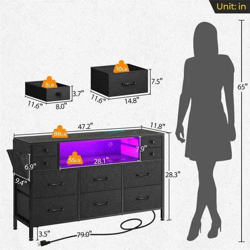Commode avec prises électriques et lumières LED