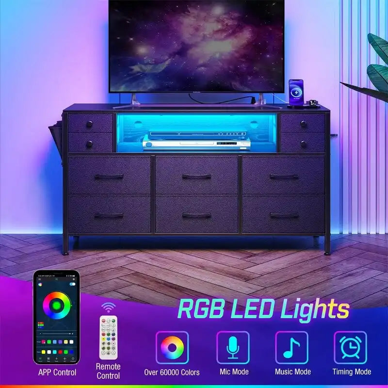 Commode avec prises électriques et lumières LED