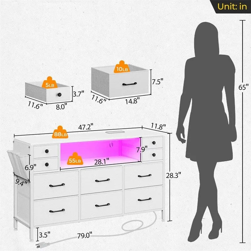 Commode avec prises électriques et lumières LED