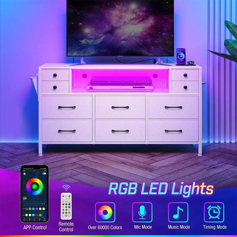 Commode avec prises électriques et lumières LED