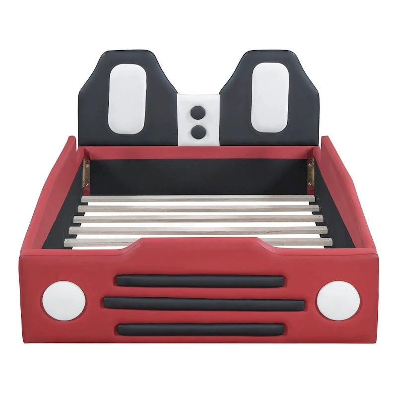 Lit plateforme en forme de voiture de course avec roues