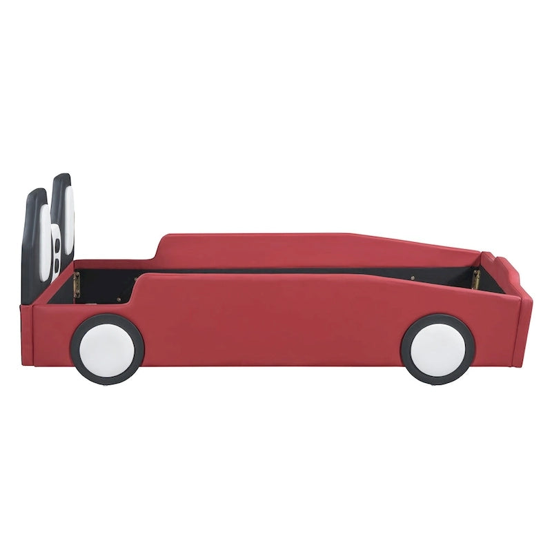 Lit plateforme en forme de voiture de course avec roues