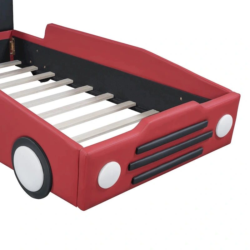 Lit plateforme en forme de voiture de course avec roues