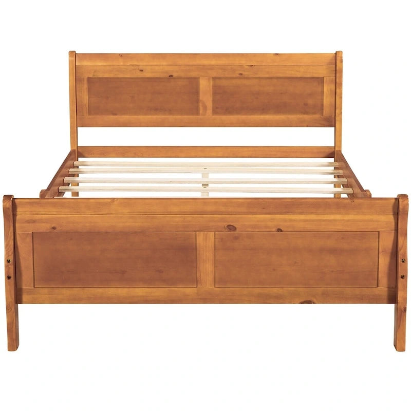 Lit plateforme double en bois avec tête de lit et support à lattes, design minimaliste pour chambre à coucher