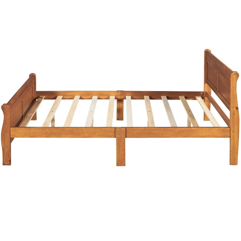 Lit plateforme double en bois avec tête de lit et support à lattes, design minimaliste pour chambre à coucher