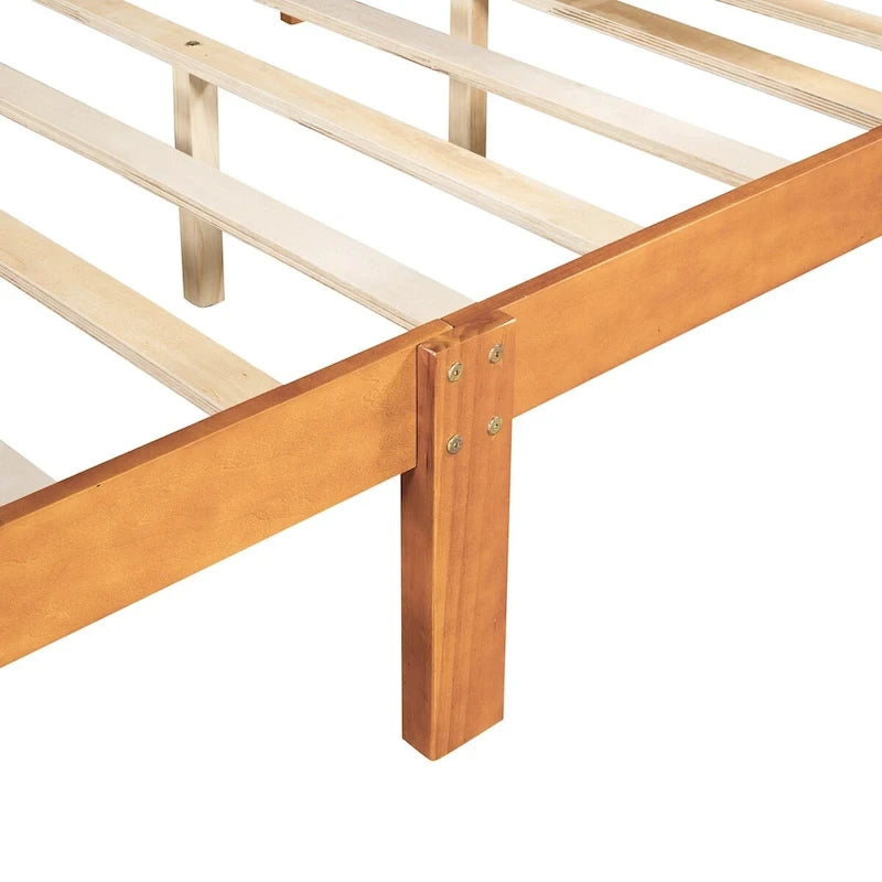 Lit plateforme double en bois avec tête de lit et support à lattes, design minimaliste pour chambre à coucher