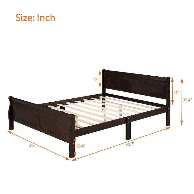 Lit plateforme double en bois avec tête de lit et support à lattes, design minimaliste pour chambre à coucher