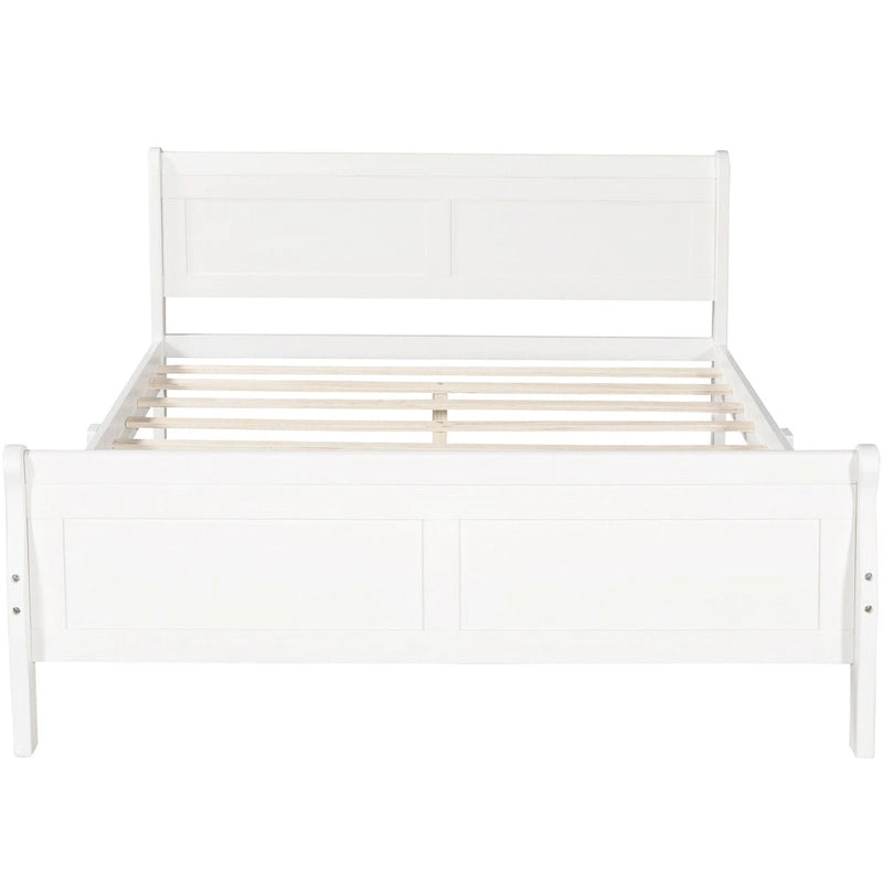 Lit plateforme double en bois avec tête de lit et support à lattes, design minimaliste pour chambre à coucher
