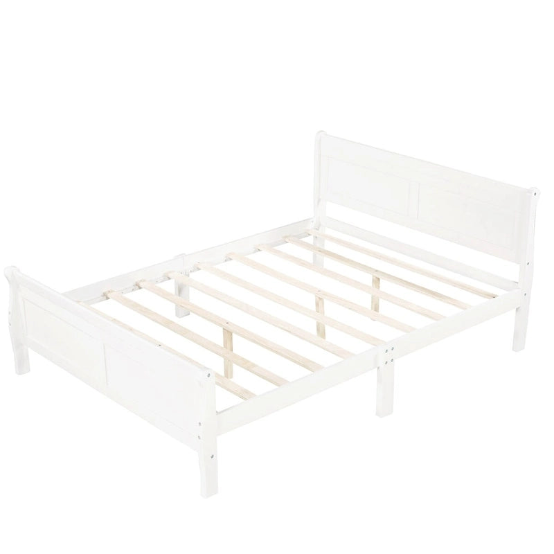Lit plateforme double en bois avec tête de lit et support à lattes, design minimaliste pour chambre à coucher
