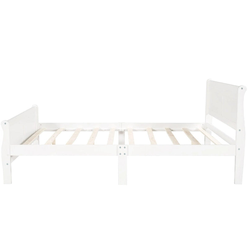 Lit plateforme double en bois avec tête de lit et support à lattes, design minimaliste pour chambre à coucher