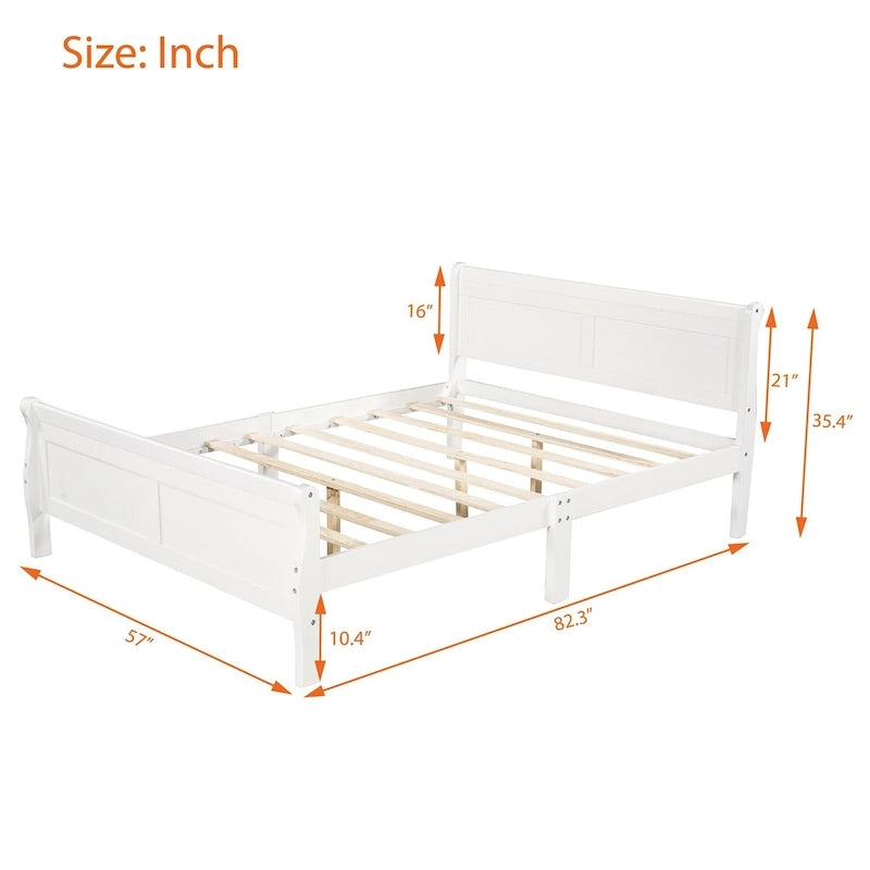 Lit plateforme double en bois avec tête de lit et support à lattes, design minimaliste pour chambre à coucher