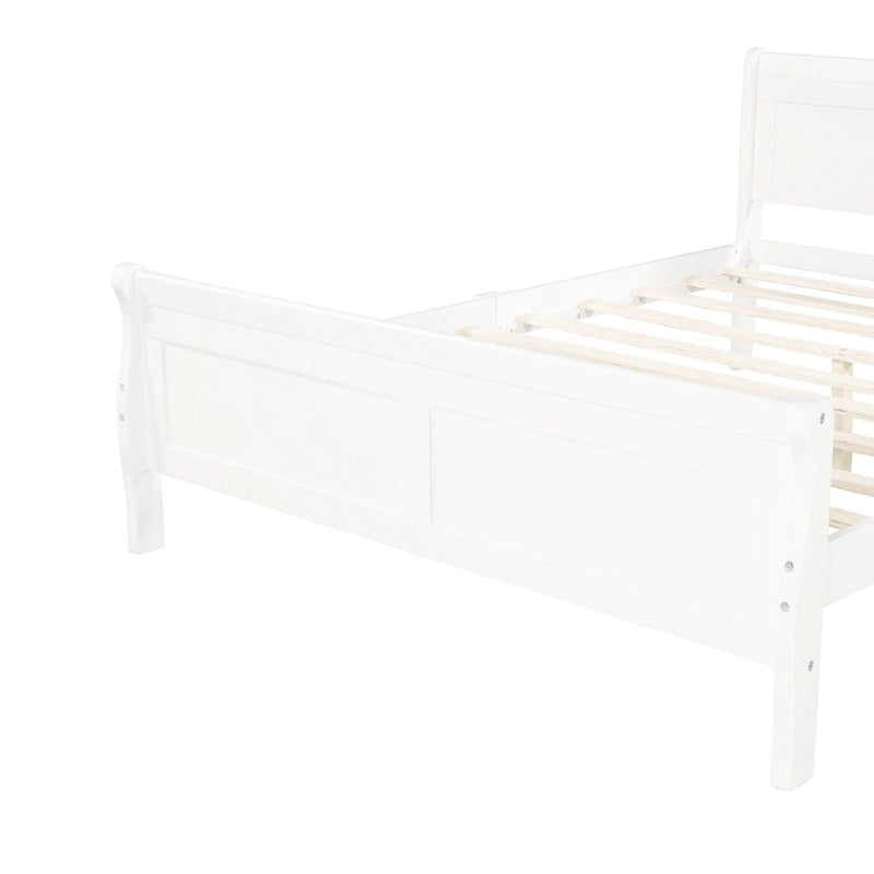 Lit plateforme double en bois avec tête de lit et support à lattes, design minimaliste pour chambre à coucher