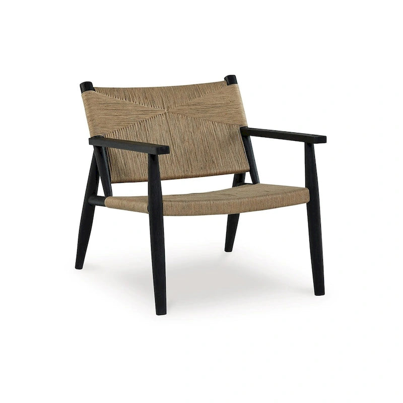 Accent Chair, Natural Brown Jute, Curved Seat, Modern Black Wood Frame