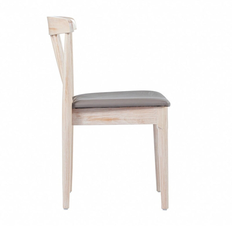 Chaise de salle à manger commerciale en bois massif avec assise rembourrée en vinyle